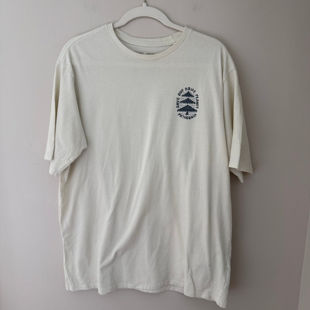 Patagonia Responsibili-Tee Save Our Home Planet Graphic T-Shirt Cream Mens Large